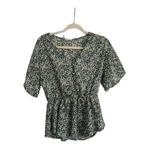 Sienna Sky Green Blouse with Small Floral Detail, size Small